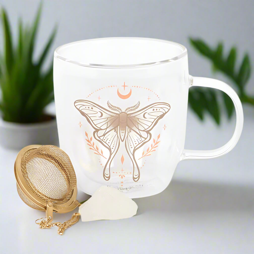 Luna Moth Glass Mug with Crystal Tea Infuser