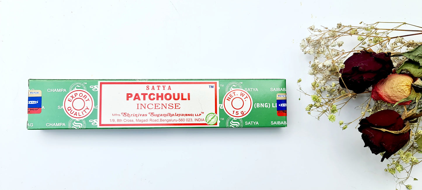 Satya Patchouli Incense Sticks – Earthy, Grounding Aroma