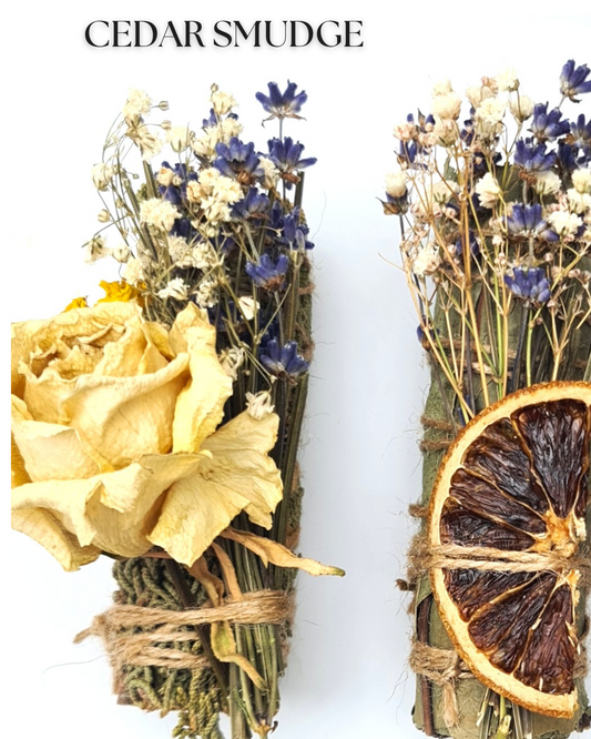 Floral Cedar Smudge Stick – Grounding Smoke Cleanser for Protection & Space Clearing