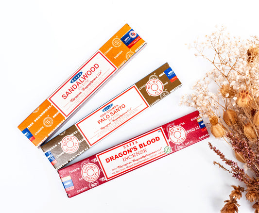 Satya Sandalwood incense sticks in branded packaging