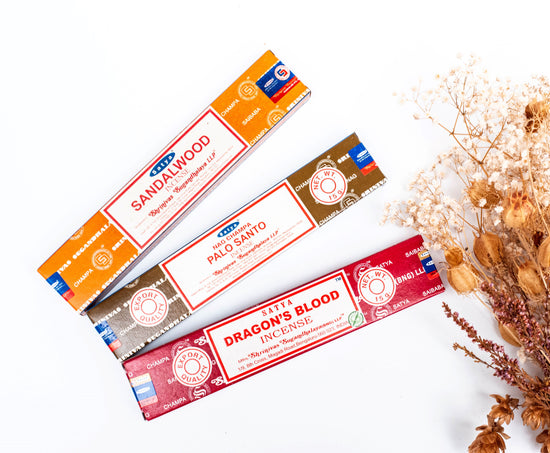 Satya Sandalwood incense sticks in branded packaging


