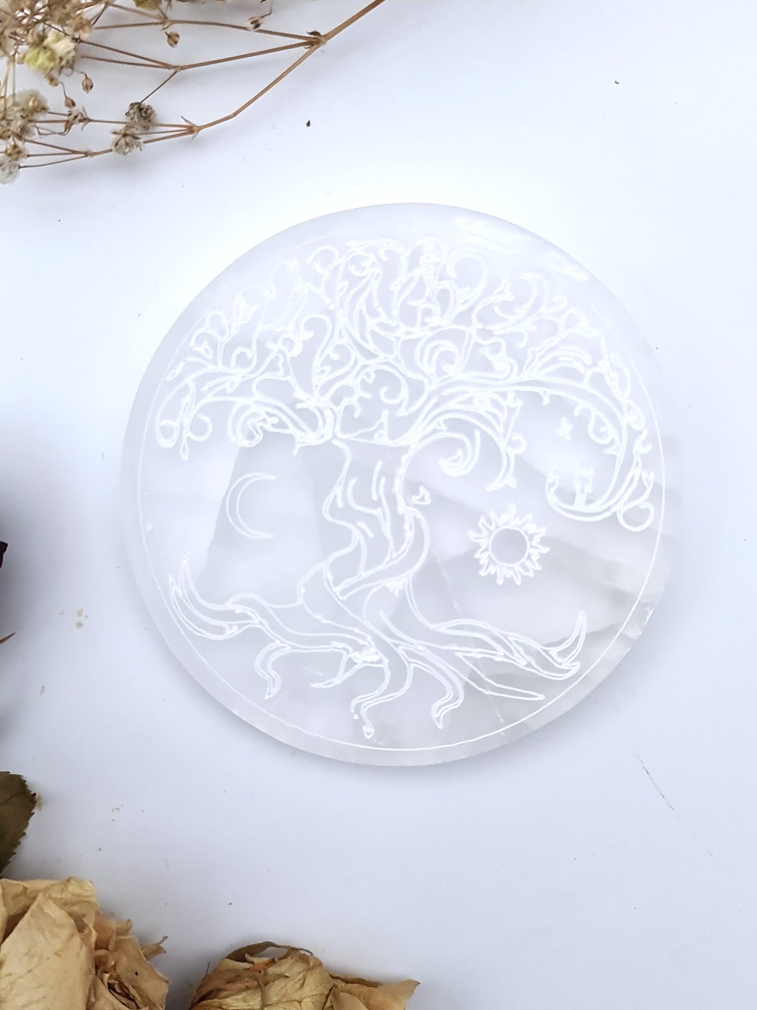 Tree of Life selenite plate for crystal charging